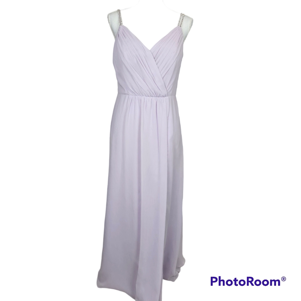 David's Bridal Iris Chiffon Crystal Spaghetti Strap Bridesmaid's Dress in 10